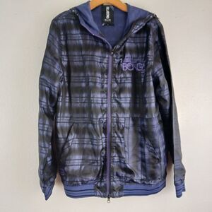 Billabong purple/ black plaid hoodie jacket size L